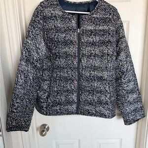 Lands' End Navy & White Speckled Quilted Zip Jacket